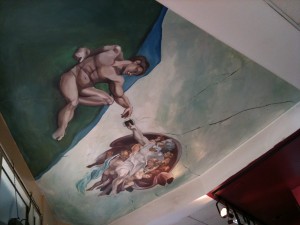 Allston Cafe: Coffee Gods on Ceiling