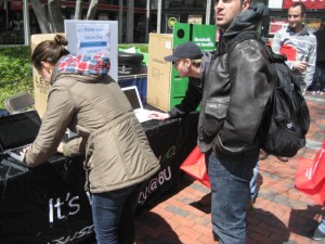 Students signing up to take the Carbon Challenge | photo by Becky Morgan