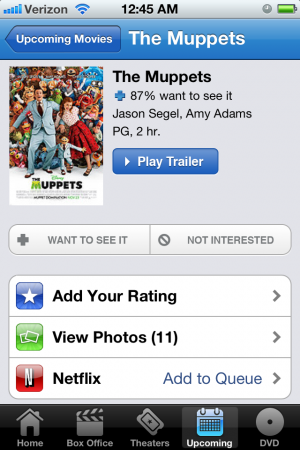 Screenshot of Flixster's Movies App.