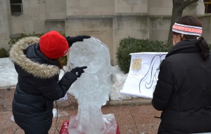 The Rubin sisters work from a sketch.