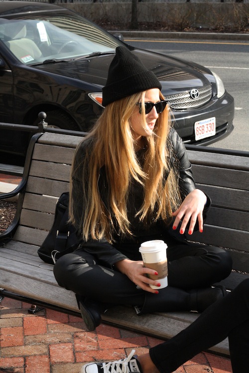 Selin's prodigious blond mane provided the blinding bright counterpoint to a street-tough all-black look. Photo by Sharon Weissburg.
