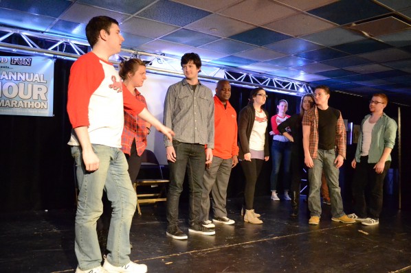 Dean of Students Kenneth Elmore joined Liquid Fun on stage during the "Newbie Hour." | Photo by Cecilia Weddell