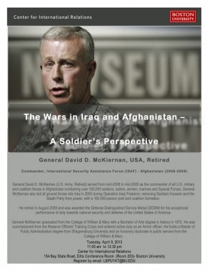 Promotional poster for guest lecture by Eric Schmitt and Thom Shanker | Photo courtesy of BU Center for International Relations