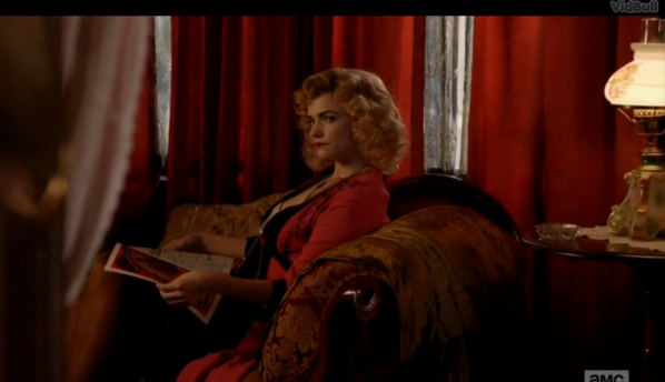 The woman in red in Don's flashback. Screenshot by Sharon Weissburg.