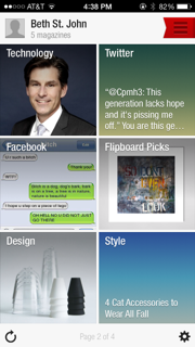 Flipboard news feed, including Facebook and Twitter accounts