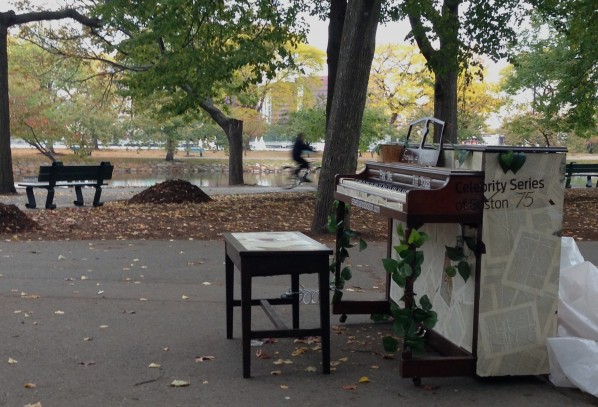 One of seventy-five in the city, this 'Play Me, I'm Yours' piano sits near the Hatch Shell on the Esplanade. | Photo by Cecilia Weddell