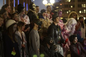 Participants of the Zombie Walk pose together for bystanders - Photo by Hanna Klein