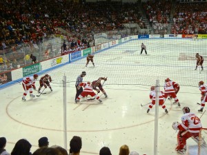 The BU student section roared as players set up for a faceoff - Photo by Hanna Klein
