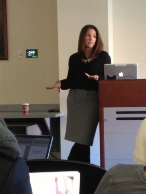 Erica Hill, COM '98, returns to her alma mater to speak about her career in broadcast journalism. | Photo by Nicole Seese