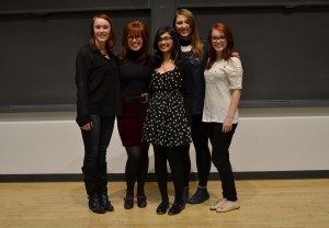 Megan (2nd from left) posing with the event's organizers, members of the BU Society of Reproductive Justice | Photo by Alene Bouranova