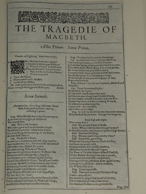 The first page of Macbeth from a facsimile of Shakespeare's 1623 First Folio