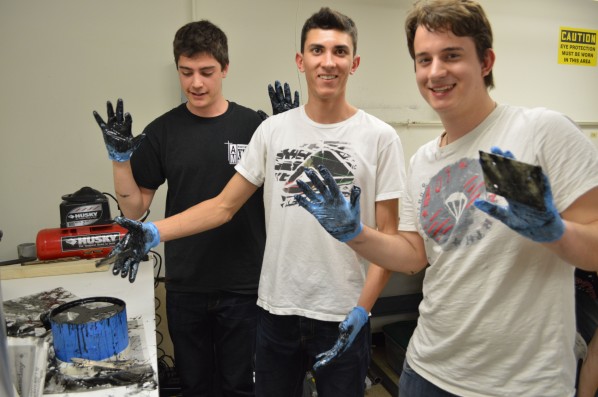 Pictured from left to right, Jeremy Pedro, Dan Poe and Peter Ojdrovic, all freshman in the College of Engineering.  Photo by Jake Lucas