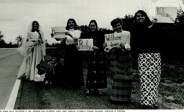 In a photo from the 'yearbox' these ’69 classmates anticipate and articulate their futures in costume and signage. | Photo by Sedat Pakay courtesy of Liz Roman Gallese